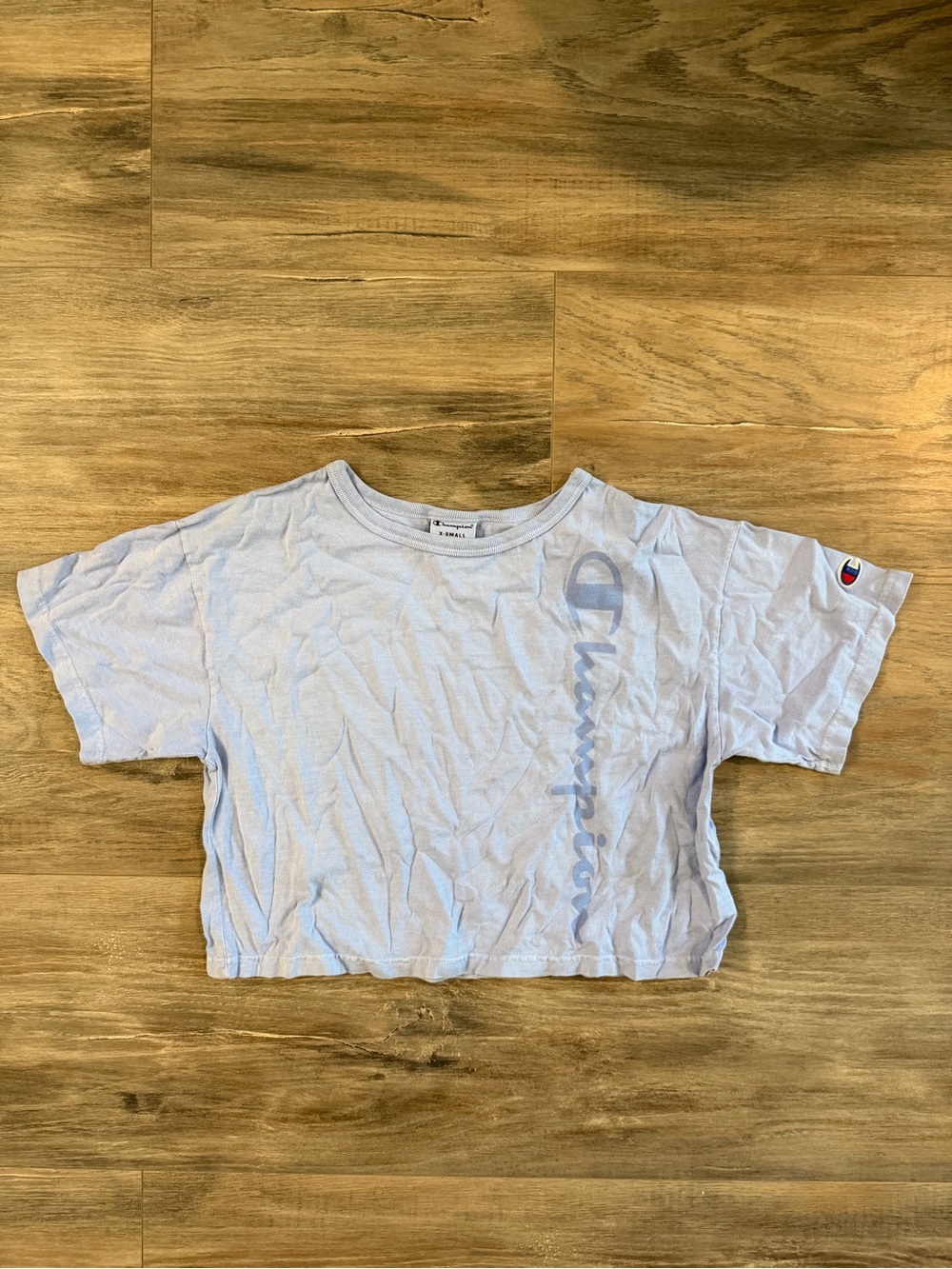 Champion Light Blue Girls' Cropped Tee with Script Logo